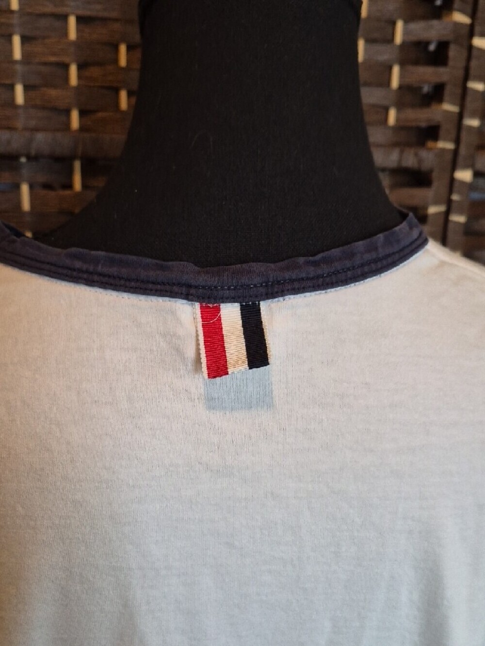 Thom Browne White Short-Sleeve Ringer Tee with Navy Trim - Picture 4 of 9